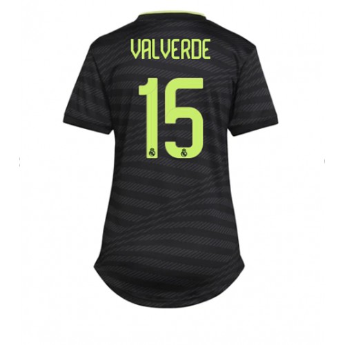 Real Madrid Federico Valverde #15 Tredjedrakt Kvinner 2022-23 Kortermet Real Madrid Federico Valverde #15 Tredjedrakt Kvinner 2022-23 Kortermet